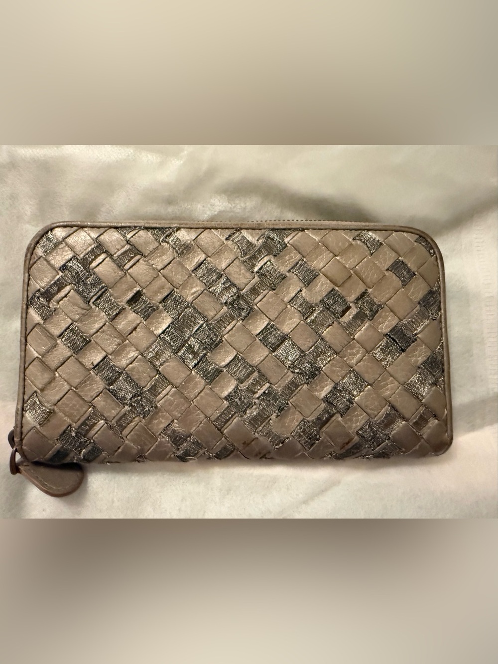 Bottega Veneta Metallic Intrecciato Leather Zip Around Continental Long Wallet